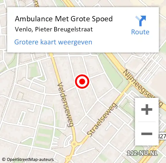 Locatie op kaart van de 112 melding: Ambulance Met Grote Spoed Naar Venlo, Pieter Breugelstraat op 11 juni 2018 20:37