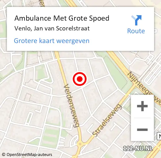 Locatie op kaart van de 112 melding: Ambulance Met Grote Spoed Naar Venlo, Jan van Scorelstraat op 11 juni 2018 20:38
