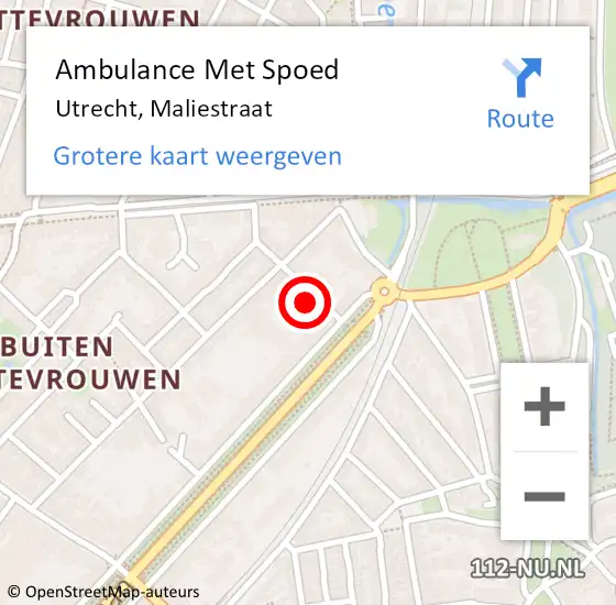 Locatie op kaart van de 112 melding: Ambulance Met Spoed Naar Utrecht, Maliestraat op 11 juni 2018 22:07