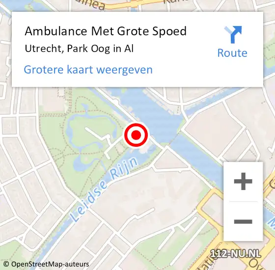 Locatie op kaart van de 112 melding: Ambulance Met Grote Spoed Naar Utrecht, Park Oog in Al op 12 juni 2018 00:45