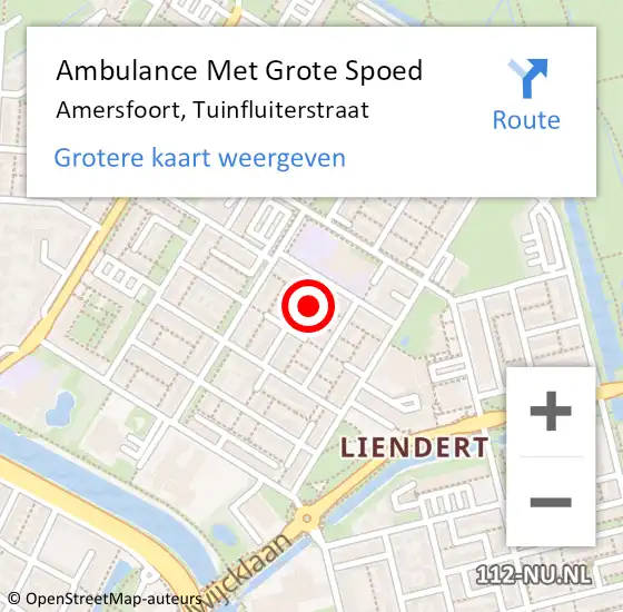 Locatie op kaart van de 112 melding: Ambulance Met Grote Spoed Naar Amersfoort, Tuinfluiterstraat op 12 juni 2018 01:31