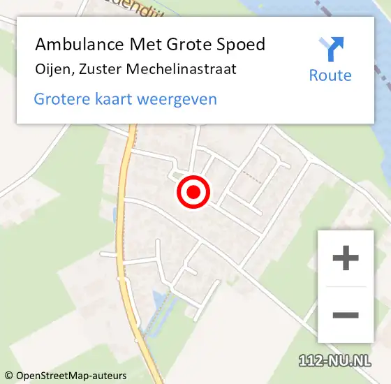 Locatie op kaart van de 112 melding: Ambulance Met Grote Spoed Naar Oijen, Zuster Mechelinastraat op 12 juni 2018 04:04