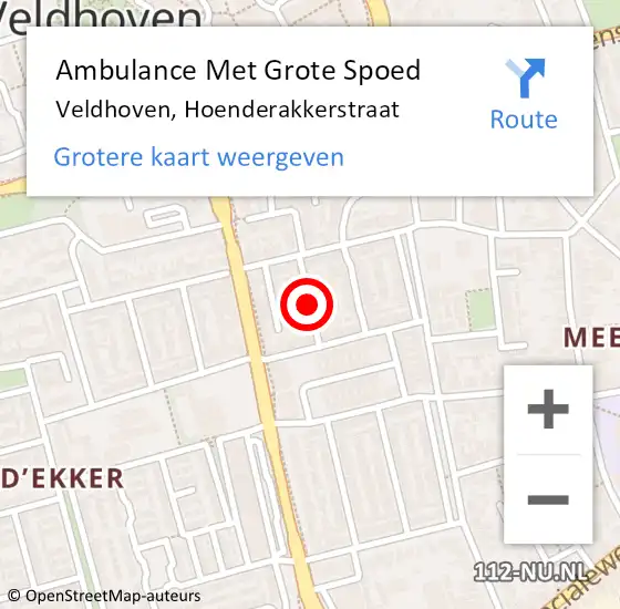 Locatie op kaart van de 112 melding: Ambulance Met Grote Spoed Naar Veldhoven, Hoenderakkerstraat op 12 juni 2018 05:08