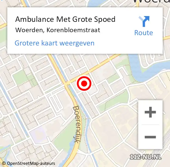 Locatie op kaart van de 112 melding: Ambulance Met Grote Spoed Naar Woerden, Korenbloemstraat op 12 juni 2018 05:36