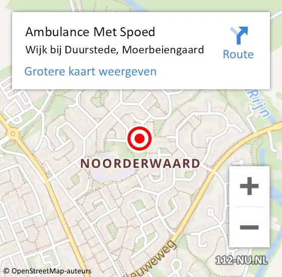 Locatie op kaart van de 112 melding: Ambulance Met Spoed Naar Wijk bij Duurstede, Moerbeiengaard op 12 juni 2018 06:04