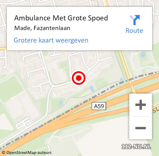 Locatie op kaart van de 112 melding: Ambulance Met Grote Spoed Naar Made, Fazantenlaan op 12 juni 2018 07:15