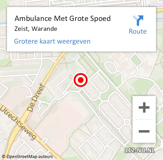 Locatie op kaart van de 112 melding: Ambulance Met Grote Spoed Naar Zeist, Warande op 12 juni 2018 08:14