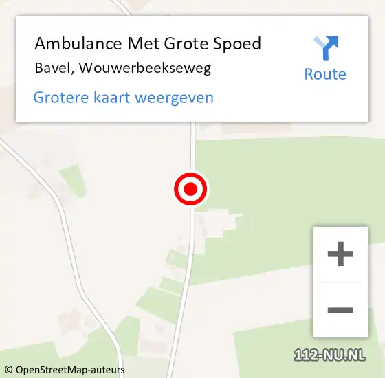 Locatie op kaart van de 112 melding: Ambulance Met Grote Spoed Naar Bavel, Wouwerbeekseweg op 12 juni 2018 08:35