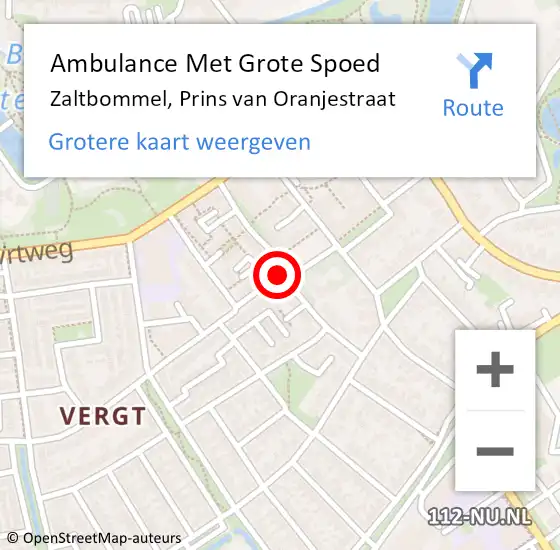 Locatie op kaart van de 112 melding: Ambulance Met Grote Spoed Naar Zaltbommel, Prins van Oranjestraat op 12 juni 2018 09:43