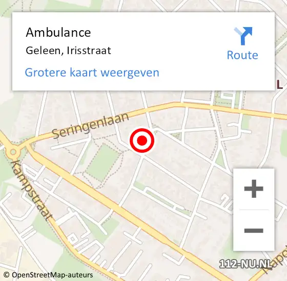 Locatie op kaart van de 112 melding: Ambulance Geleen, Irisstraat op 27 februari 2014 13:44