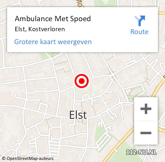 Locatie op kaart van de 112 melding: Ambulance Met Spoed Naar Elst, Kostverloren op 12 juni 2018 10:07