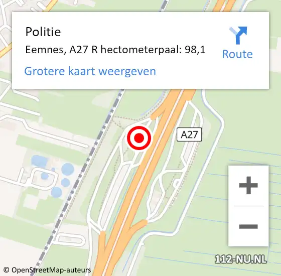 Locatie op kaart van de 112 melding: Politie Utrecht, A27 R hectometerpaal: 84,1 op 12 juni 2018 10:44