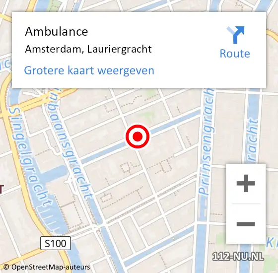 Locatie op kaart van de 112 melding: Ambulance Amsterdam, Lauriergracht op 12 juni 2018 12:03