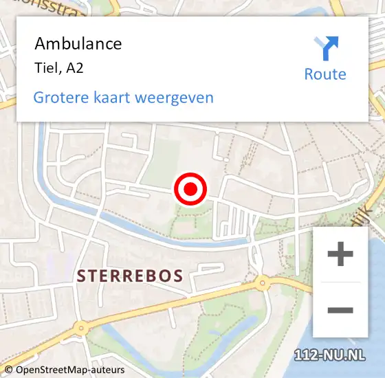 Locatie op kaart van de 112 melding: Ambulance Tiel, A2 op 12 juni 2018 12:12