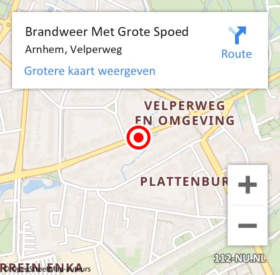 Locatie op kaart van de 112 melding: Brandweer Met Grote Spoed Naar Arnhem, Velperweg op 12 juni 2018 12:30