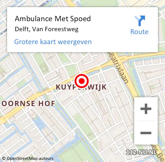 Locatie op kaart van de 112 melding: Ambulance Met Spoed Naar Delft, Van Foreestweg op 12 juni 2018 13:03
