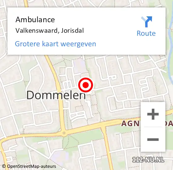 Locatie op kaart van de 112 melding: Ambulance Valkenswaard, Jorisdal op 12 juni 2018 13:09