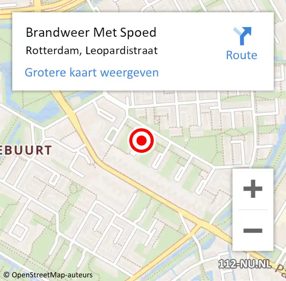 Locatie op kaart van de 112 melding: Brandweer Met Spoed Naar Rotterdam, Leopardistraat op 12 juni 2018 13:10