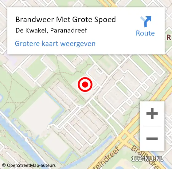 Locatie op kaart van de 112 melding: Brandweer Met Grote Spoed Naar De Kwakel, Paranadreef op 12 juni 2018 14:33