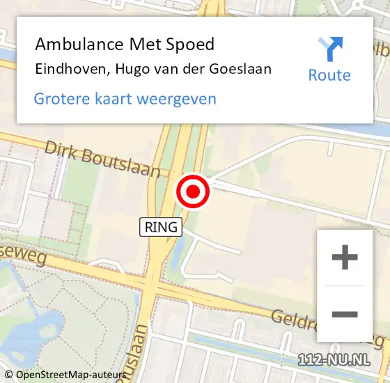 Locatie op kaart van de 112 melding: Ambulance Met Spoed Naar Eindhoven, Hugo Van Der Goeslaan op 12 juni 2018 15:05