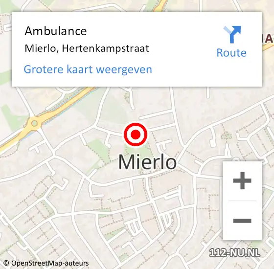 Locatie op kaart van de 112 melding: Ambulance Mierlo, Hertenkampstraat op 12 juni 2018 15:36