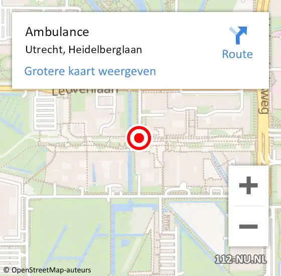 Locatie op kaart van de 112 melding: Ambulance Utrecht, Heidelberglaan op 12 juni 2018 15:37