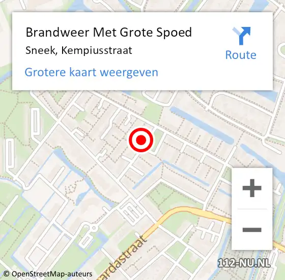 Locatie op kaart van de 112 melding: Brandweer Met Grote Spoed Naar Sneek, Kempiusstraat op 12 juni 2018 16:13