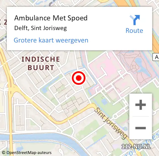 Locatie op kaart van de 112 melding: Ambulance Met Spoed Naar Delft, Sint Jorisweg op 12 juni 2018 16:50
