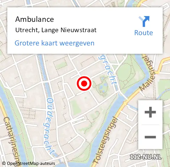 Locatie op kaart van de 112 melding: Ambulance Utrecht, Lange Nieuwstraat op 12 juni 2018 17:55