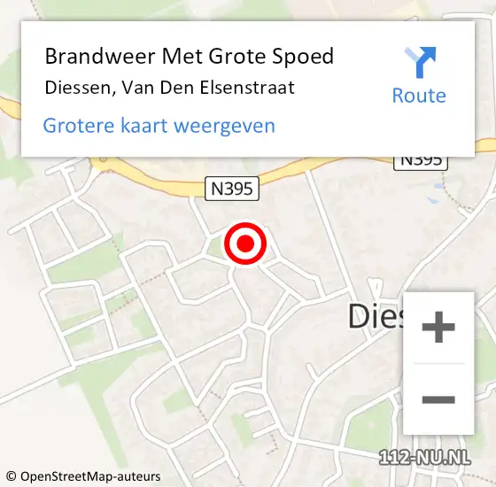 Locatie op kaart van de 112 melding: Brandweer Met Grote Spoed Naar Diessen, Van Den Elsenstraat op 12 juni 2018 18:34