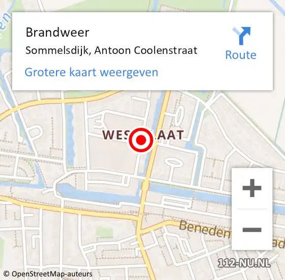 Locatie op kaart van de 112 melding: Brandweer Sommelsdijk, Antoon Coolenstraat op 12 juni 2018 19:33