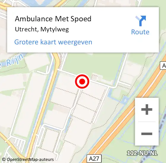 Locatie op kaart van de 112 melding: Ambulance Met Spoed Naar Utrecht, Mytylweg op 12 juni 2018 19:39