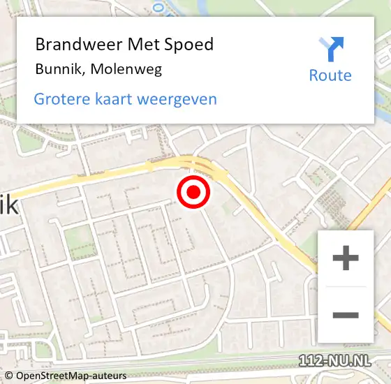 Locatie op kaart van de 112 melding: Brandweer Met Spoed Naar Bunnik, Molenweg op 12 juni 2018 21:23