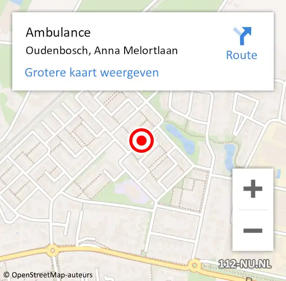 Locatie op kaart van de 112 melding: Ambulance Oudenbosch, Anna Melortlaan op 12 juni 2018 22:10