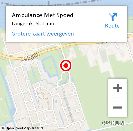 Locatie op kaart van de 112 melding: Ambulance Met Spoed Naar Langerak, Slotlaan op 12 juni 2018 22:27