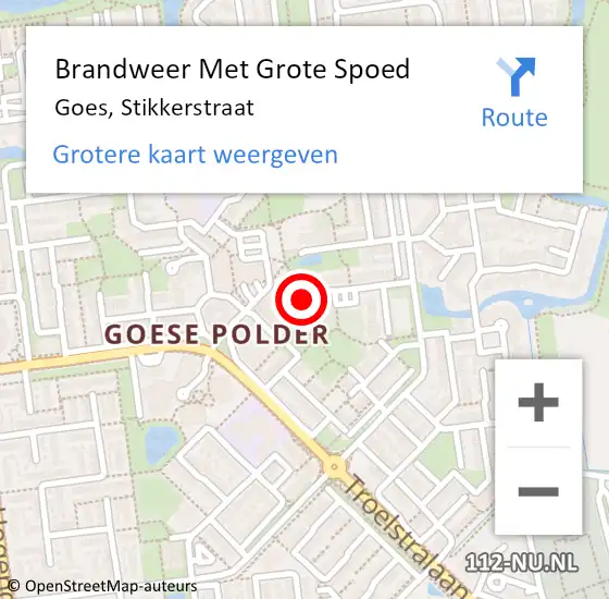 Locatie op kaart van de 112 melding: Brandweer Met Grote Spoed Naar Goes, Stikkerstraat op 27 februari 2014 14:45