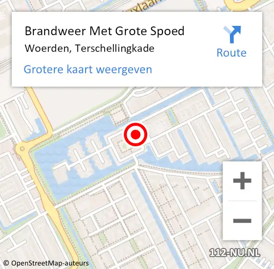 Locatie op kaart van de 112 melding: Brandweer Met Grote Spoed Naar Woerden, Terschellingkade op 12 juni 2018 23:58