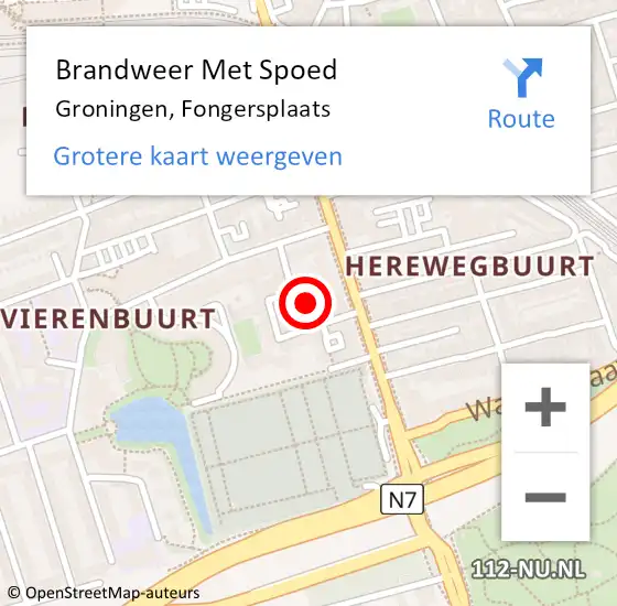 Locatie op kaart van de 112 melding: Brandweer Met Spoed Naar Groningen, Fongersplaats op 13 juni 2018 00:52