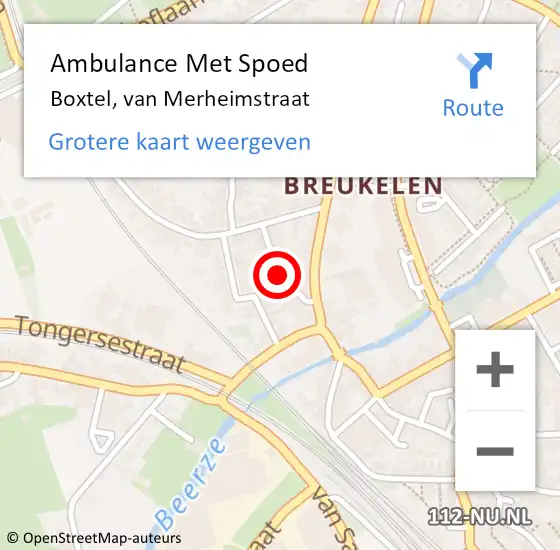 Locatie op kaart van de 112 melding: Ambulance Met Spoed Naar Boxtel, van Merheimstraat op 13 juni 2018 01:23