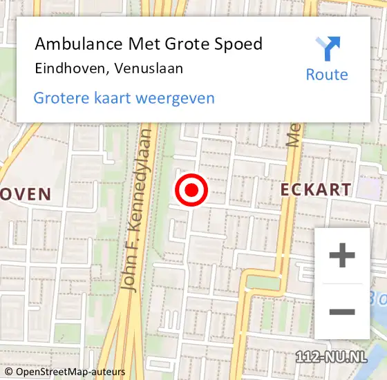 Locatie op kaart van de 112 melding: Ambulance Met Grote Spoed Naar Eindhoven, Venuslaan op 13 juni 2018 03:15
