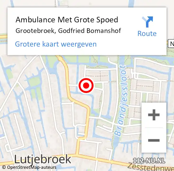 Locatie op kaart van de 112 melding: Ambulance Met Grote Spoed Naar Grootebroek, Godfried Bomanshof op 13 juni 2018 07:40