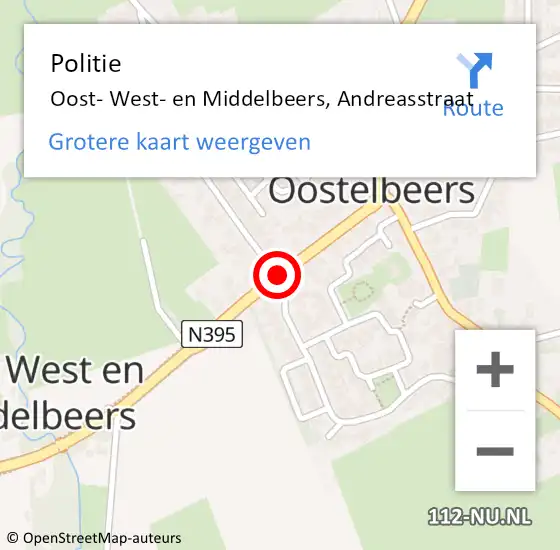 Locatie op kaart van de 112 melding: Politie Oost- West- en Middelbeers, Andreasstraat op 13 juni 2018 07:57