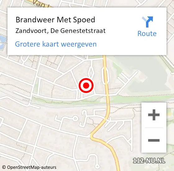 Locatie op kaart van de 112 melding: Brandweer Met Spoed Naar Zandvoort, De Genestetstraat op 13 juni 2018 08:34