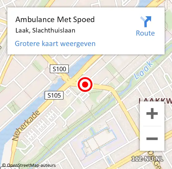 Locatie op kaart van de 112 melding: Ambulance Met Spoed Naar Laak, Slachthuislaan op 13 juni 2018 10:46