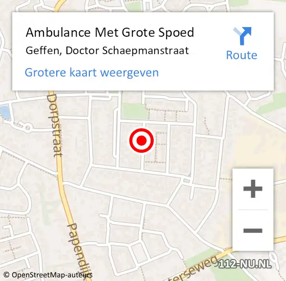 Locatie op kaart van de 112 melding: Ambulance Met Grote Spoed Naar Geffen, Doctor Schaepmanstraat op 13 juni 2018 10:49