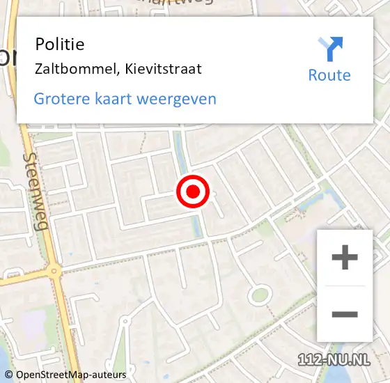 Locatie op kaart van de 112 melding: Politie Zaltbommel, Kievitstraat op 13 juni 2018 11:18