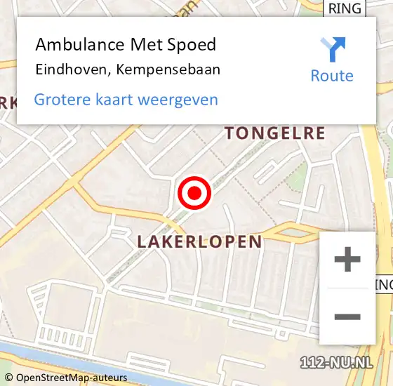 Locatie op kaart van de 112 melding: Ambulance Met Spoed Naar Eindhoven, Kempensebaan op 13 juni 2018 11:32