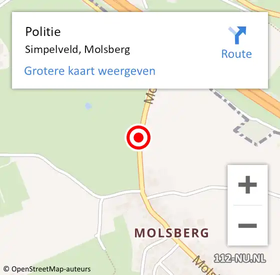 Locatie op kaart van de 112 melding: Politie Simpelveld, Molsberg op 13 juni 2018 11:34