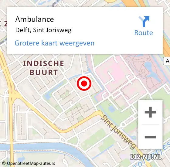 Locatie op kaart van de 112 melding: Ambulance Delft, Sint Jorisweg op 13 juni 2018 12:16