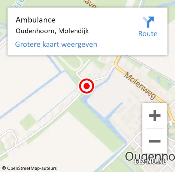 Locatie op kaart van de 112 melding: Ambulance Oudenhoorn, Molendijk op 13 juni 2018 12:44
